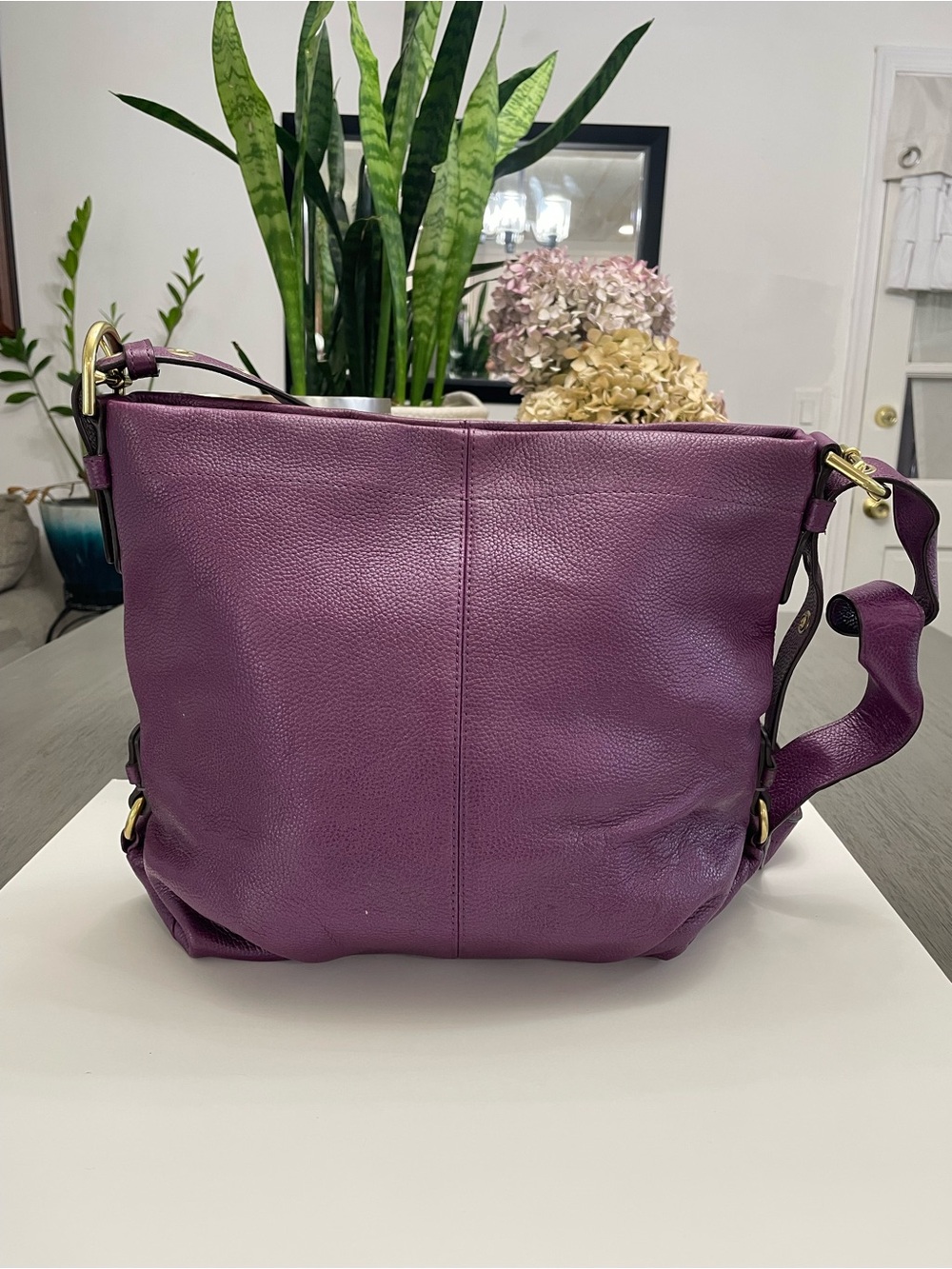 Coach Purple Pebbled Leather Hobo Crossbody Bag